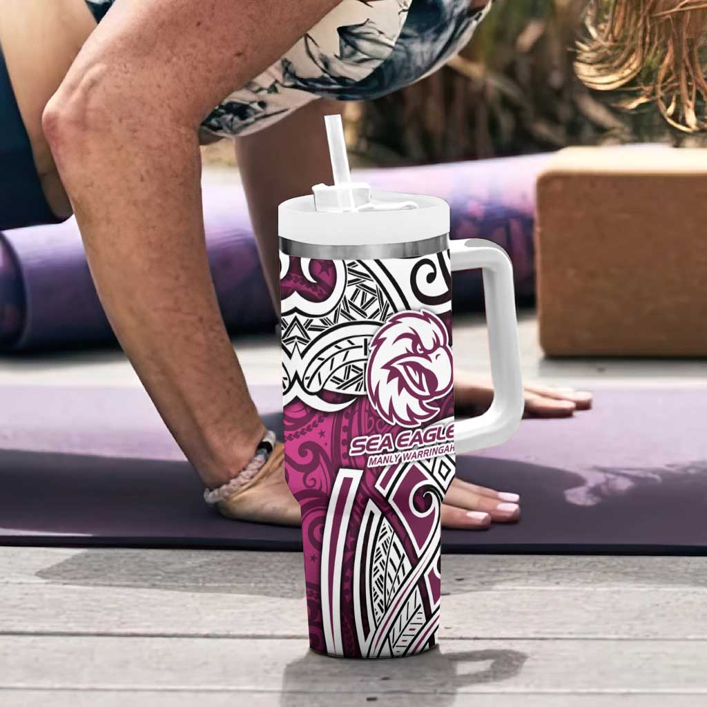 Manly Warringah Sea Eagles Rugby Tumbler With Handle Polynesian Tribal Eagle Warrior Maroon Pattern