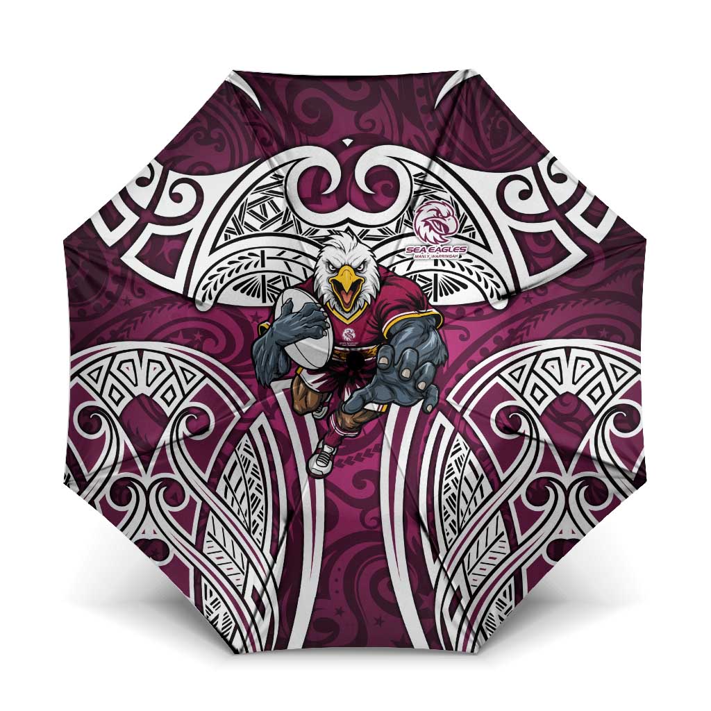 Manly Warringah Sea Eagles Rugby Umbrella Polynesian Tribal Eagle Warrior Maroon Pattern
