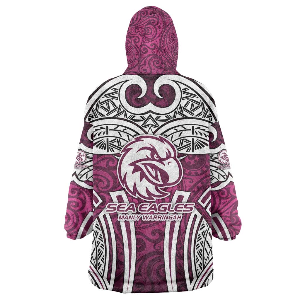 Manly Warringah Sea Eagles Rugby Wearable Blanket Hoodie Polynesian Tribal Eagle Warrior Maroon Pattern