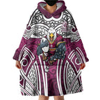 Manly Warringah Sea Eagles Rugby Wearable Blanket Hoodie Polynesian Tribal Eagle Warrior Maroon Pattern
