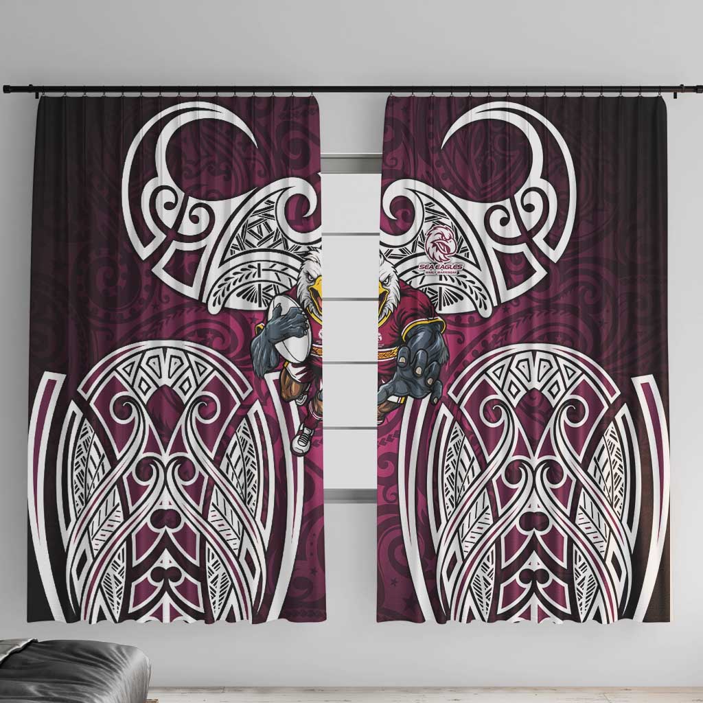 Manly Warringah Sea Eagles Rugby Window Curtain Polynesian Tribal Eagle Warrior Maroon Pattern