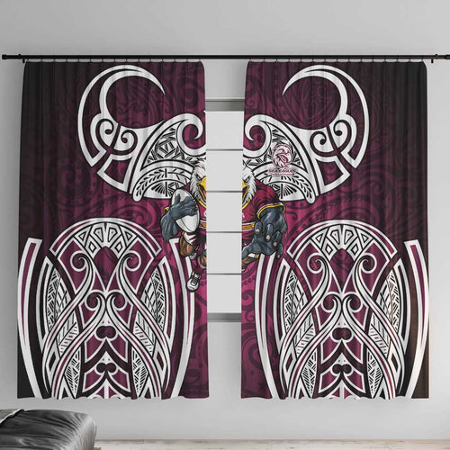 Manly Warringah Sea Eagles Rugby Window Curtain Polynesian Tribal Eagle Warrior Maroon Pattern