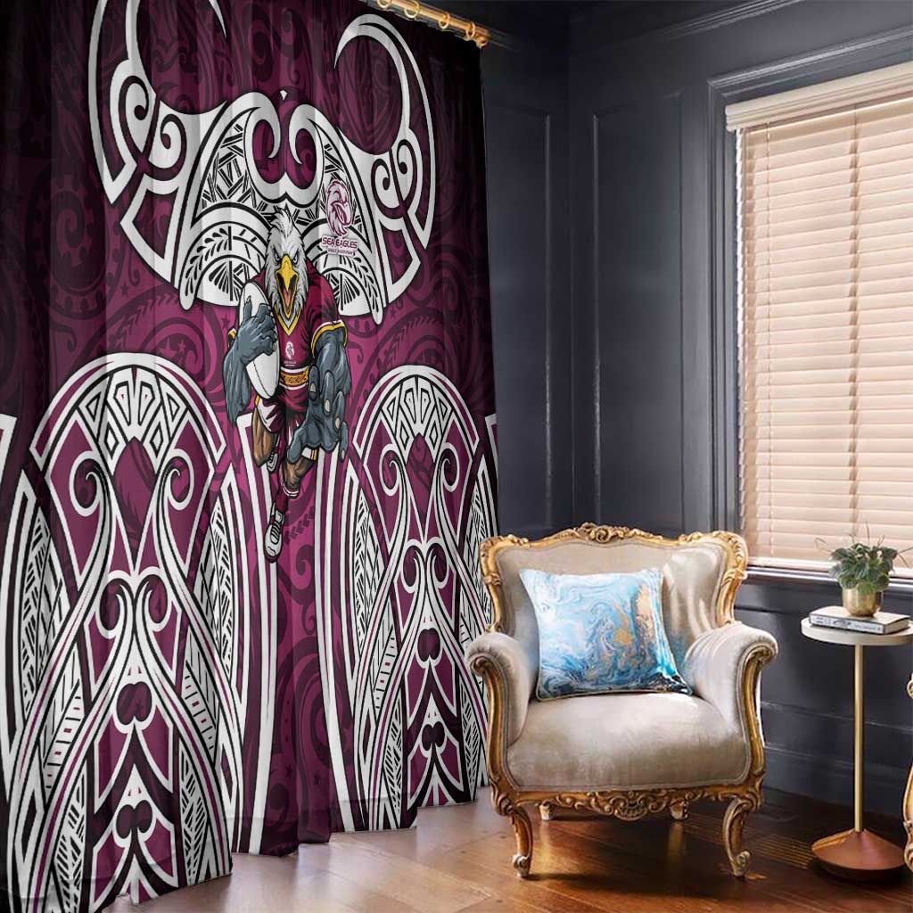 Manly Warringah Sea Eagles Rugby Window Curtain Polynesian Tribal Eagle Warrior Maroon Pattern