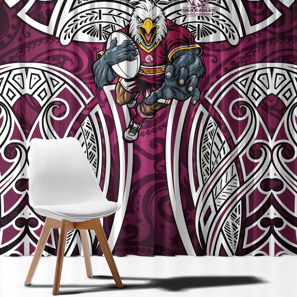 Manly Warringah Sea Eagles Rugby Window Curtain Polynesian Tribal Eagle Warrior Maroon Pattern