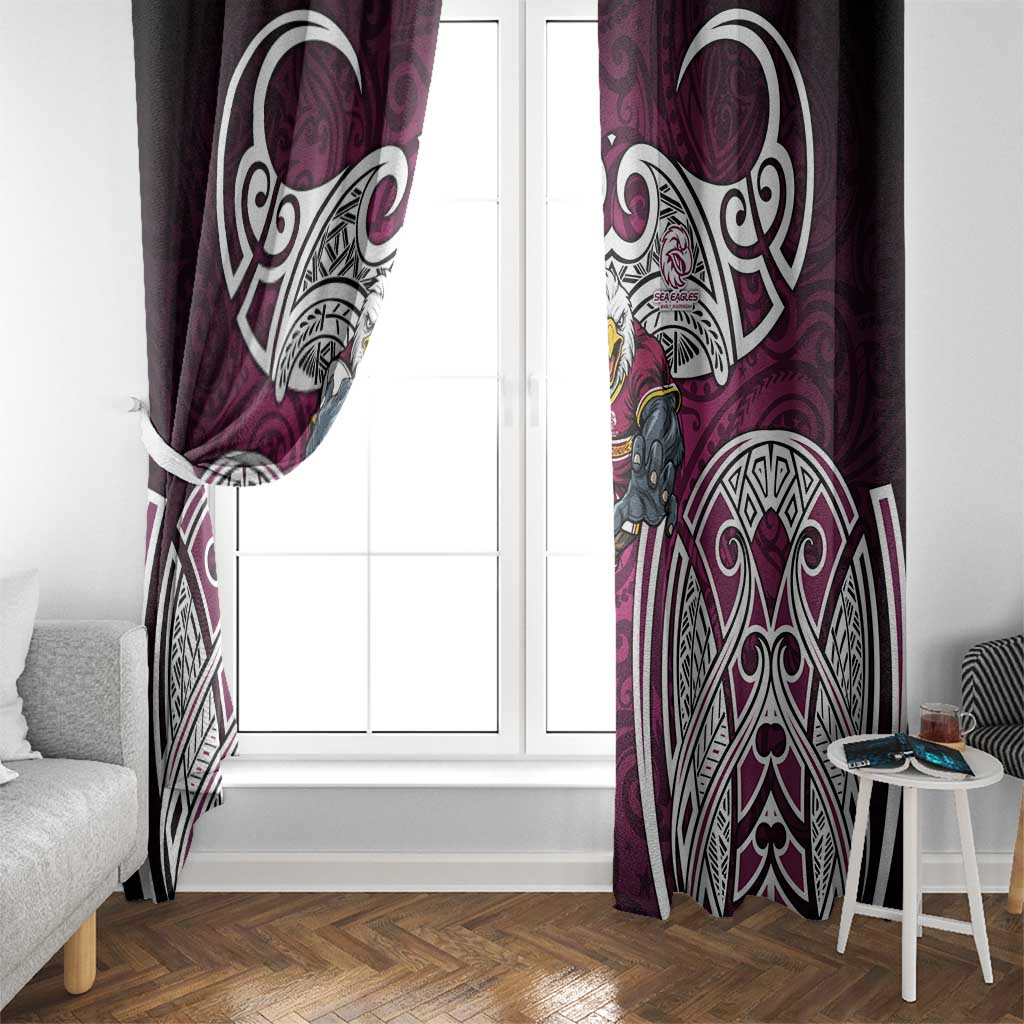Manly Warringah Sea Eagles Rugby Window Curtain Polynesian Tribal Eagle Warrior Maroon Pattern