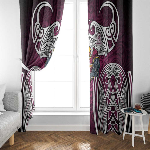 Manly Warringah Sea Eagles Rugby Window Curtain Polynesian Tribal Eagle Warrior Maroon Pattern
