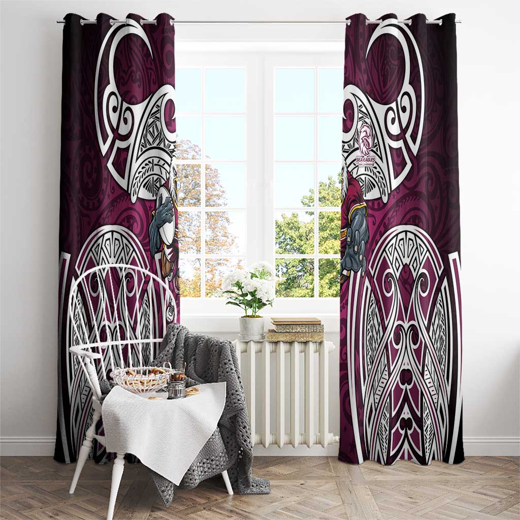 Manly Warringah Sea Eagles Rugby Window Curtain Polynesian Tribal Eagle Warrior Maroon Pattern