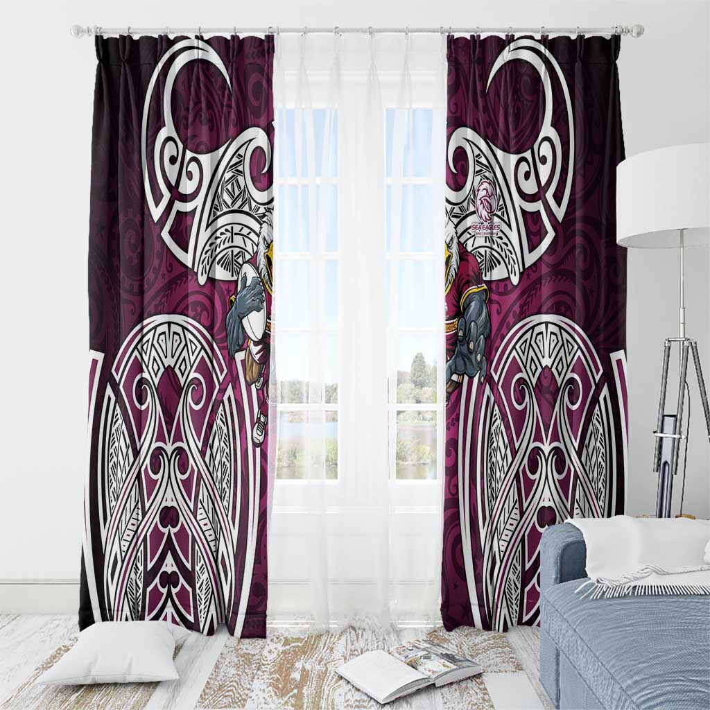 Manly Warringah Sea Eagles Rugby Window Curtain Polynesian Tribal Eagle Warrior Maroon Pattern