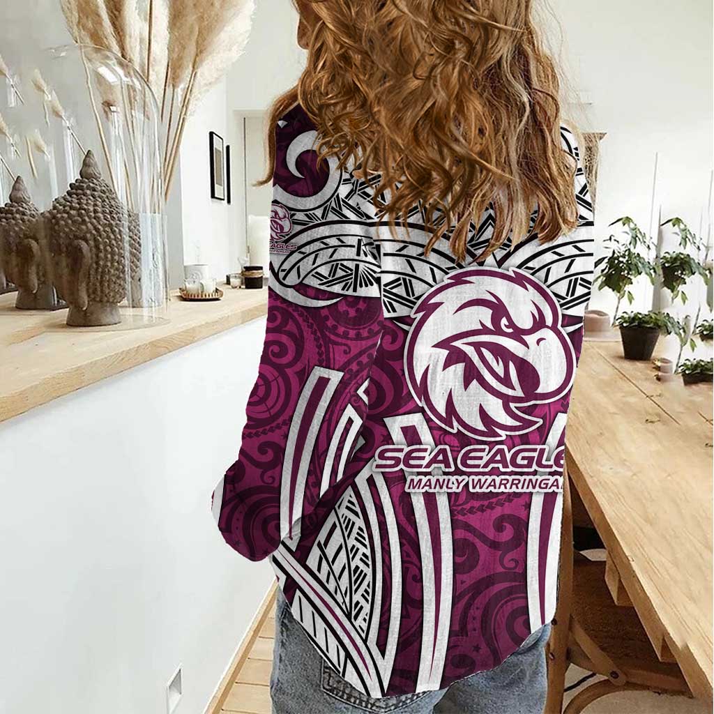 Manly Warringah Sea Eagles Rugby Women Casual Shirt Polynesian Tribal Eagle Warrior Maroon Pattern