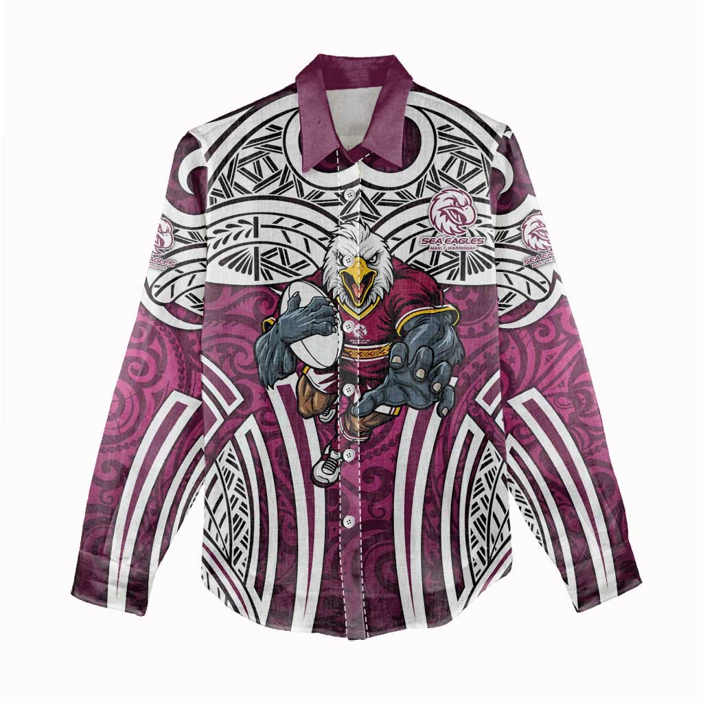 Manly Warringah Sea Eagles Rugby Women Casual Shirt Polynesian Tribal Eagle Warrior Maroon Pattern