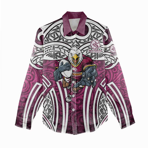 Manly Warringah Sea Eagles Rugby Women Casual Shirt Polynesian Tribal Eagle Warrior Maroon Pattern