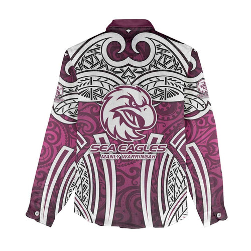 Manly Warringah Sea Eagles Rugby Women Casual Shirt Polynesian Tribal Eagle Warrior Maroon Pattern