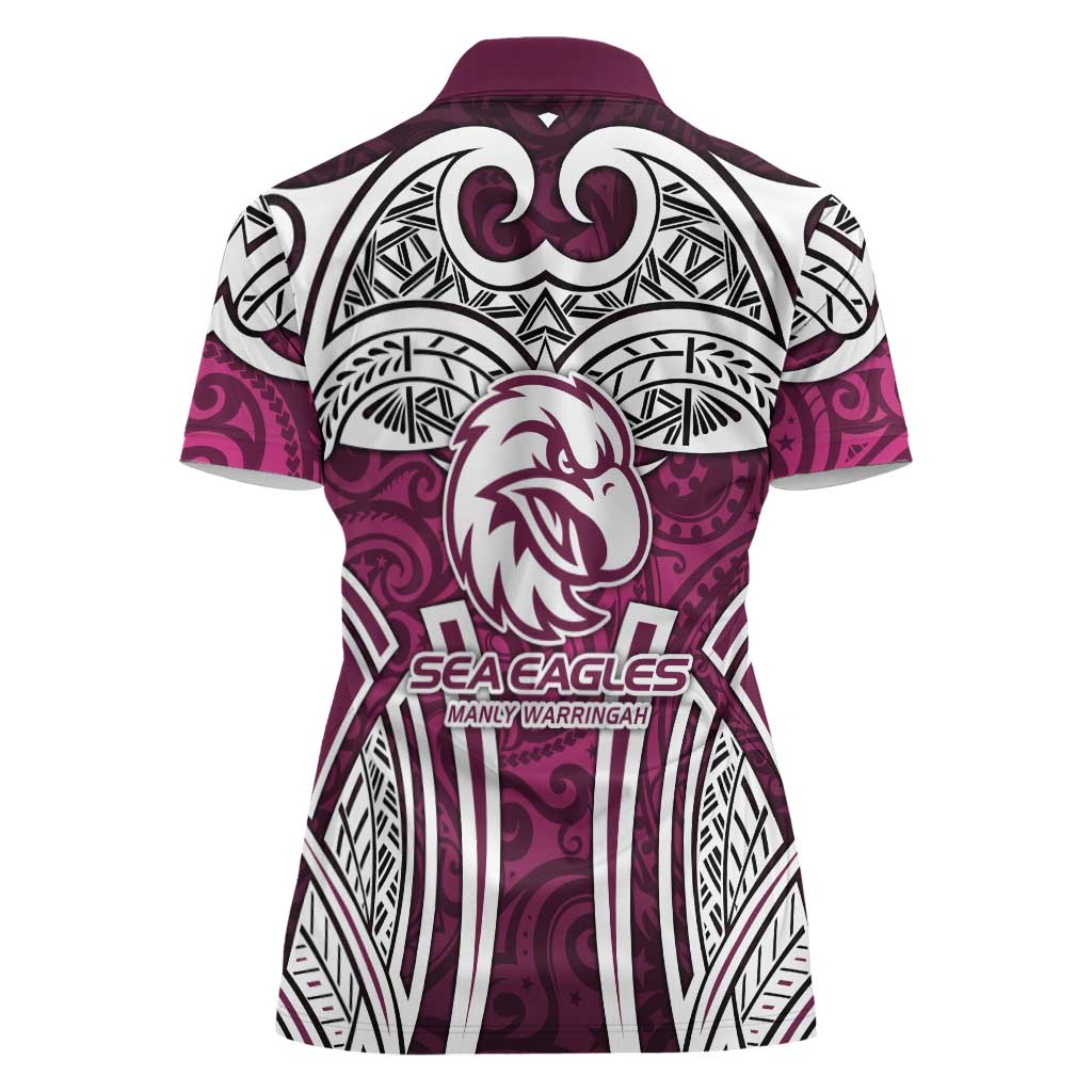 Manly Warringah Sea Eagles Rugby Women Polo Shirt Polynesian Tribal Eagle Warrior Maroon Pattern