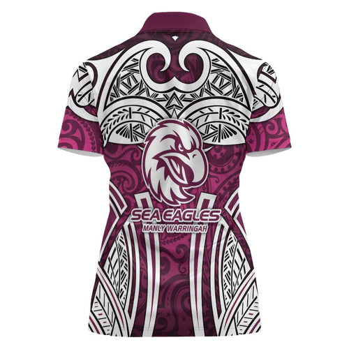 Manly Warringah Sea Eagles Rugby Women Polo Shirt Polynesian Tribal Eagle Warrior Maroon Pattern