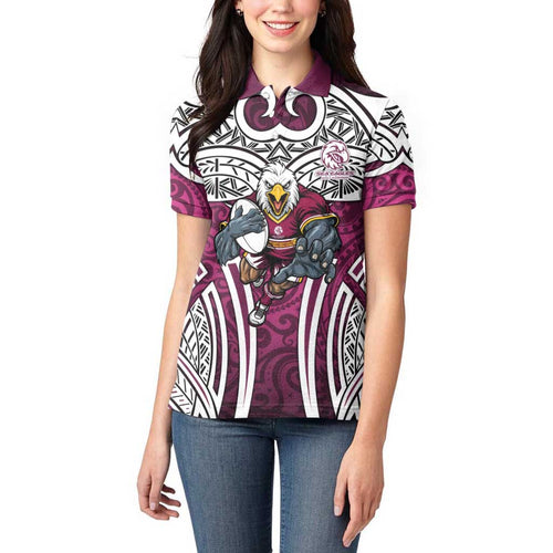 Manly Warringah Sea Eagles Rugby Women Polo Shirt Polynesian Tribal Eagle Warrior Maroon Pattern