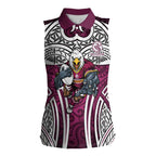 Manly Warringah Sea Eagles Rugby Women Sleeveless Polo Shirt Polynesian Tribal Eagle Warrior Maroon Pattern