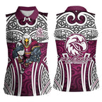 Manly Warringah Sea Eagles Rugby Women Sleeveless Polo Shirt Polynesian Tribal Eagle Warrior Maroon Pattern