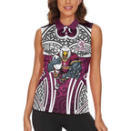 Manly Warringah Sea Eagles Rugby Women Sleeveless Polo Shirt Polynesian Tribal Eagle Warrior Maroon Pattern