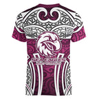 Manly Warringah Sea Eagles Rugby Women V-Neck T-Shirt Polynesian Tribal Eagle Warrior Maroon Pattern