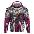 Manly Warringah Sea Eagles Rugby Zip Hoodie Polynesian Tribal Eagle Warrior Maroon Pattern