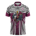 Manly Warringah Sea Eagles Rugby Zipper Polo Shirt Polynesian Tribal Eagle Warrior Maroon Pattern