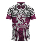 Manly Warringah Sea Eagles Rugby Zipper Polo Shirt Polynesian Tribal Eagle Warrior Maroon Pattern