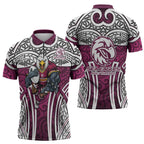 Manly Warringah Sea Eagles Rugby Zipper Polo Shirt Polynesian Tribal Eagle Warrior Maroon Pattern