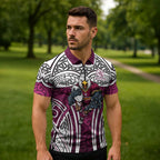 Manly Warringah Sea Eagles Rugby Zipper Polo Shirt Polynesian Tribal Eagle Warrior Maroon Pattern