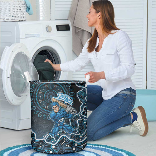 Adelaide Strikers Cricket Mascot Laundry Basket Aboriginal Dot Art Blue And Black Tribal Pattern