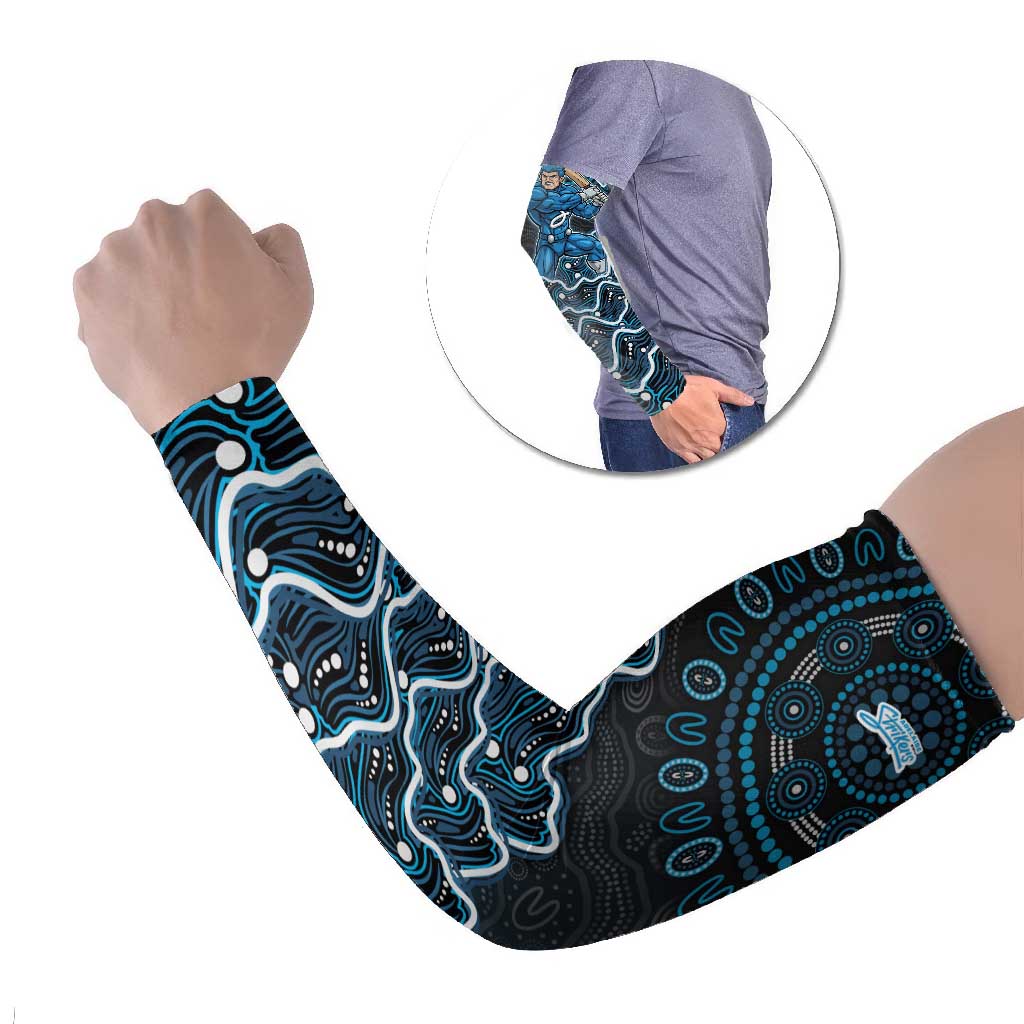 Adelaide Strikers Cricket Mascot Arm Sleeves Aboriginal Dot Art Blue And Black Tribal Pattern