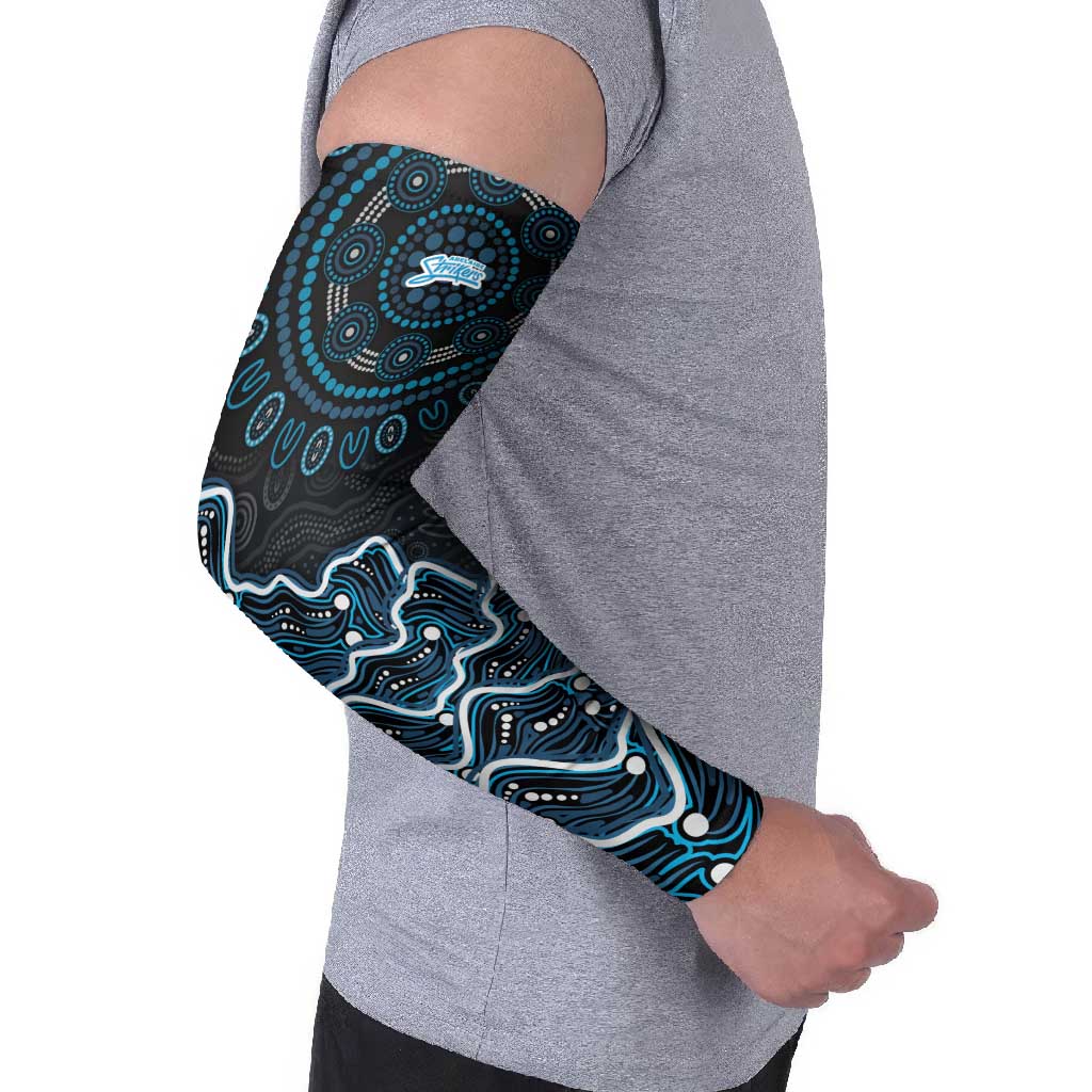 Adelaide Strikers Cricket Mascot Arm Sleeves Aboriginal Dot Art Blue And Black Tribal Pattern