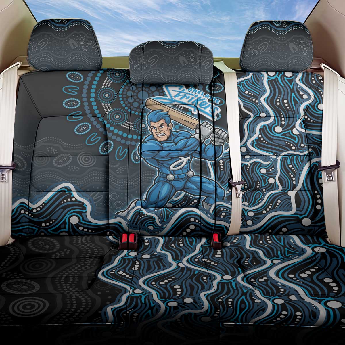 Adelaide Strikers Cricket Mascot Back Car Seat Cover Aboriginal Dot Art Blue And Black Tribal Pattern