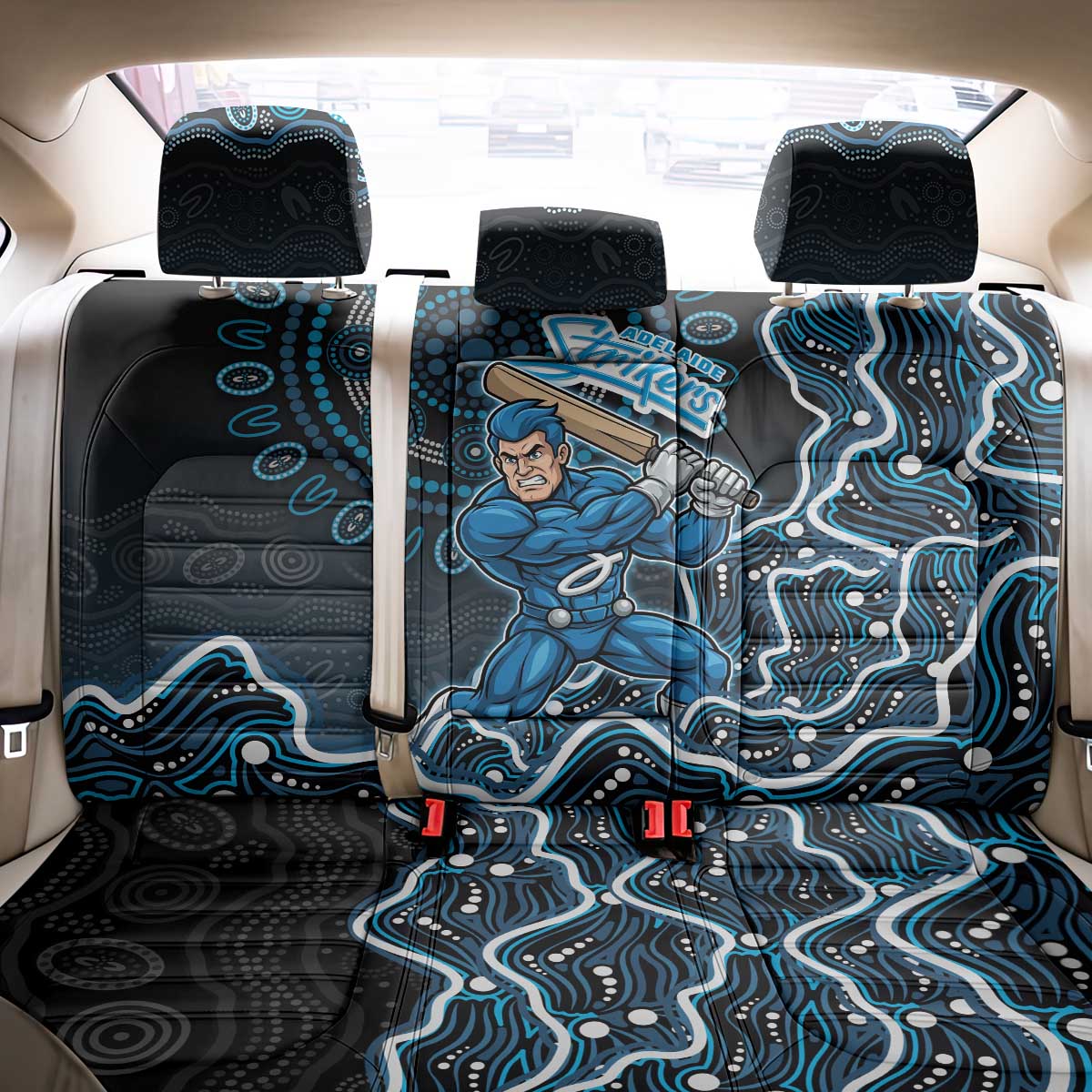 Adelaide Strikers Cricket Mascot Back Car Seat Cover Aboriginal Dot Art Blue And Black Tribal Pattern