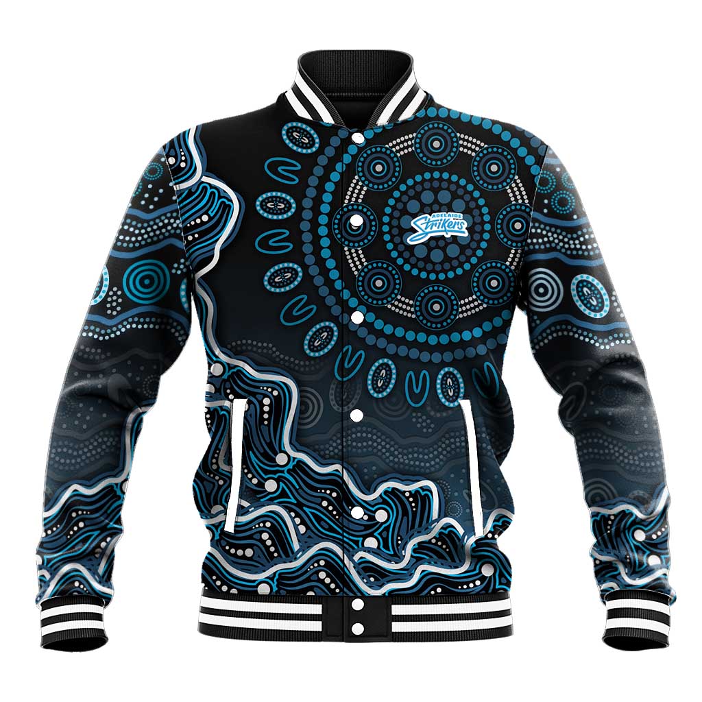 Adelaide Strikers Cricket Mascot Baseball Jacket Aboriginal Dot Art Blue And Black Tribal Pattern