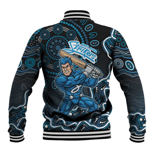 Adelaide Strikers Cricket Mascot Baseball Jacket Aboriginal Dot Art Blue And Black Tribal Pattern