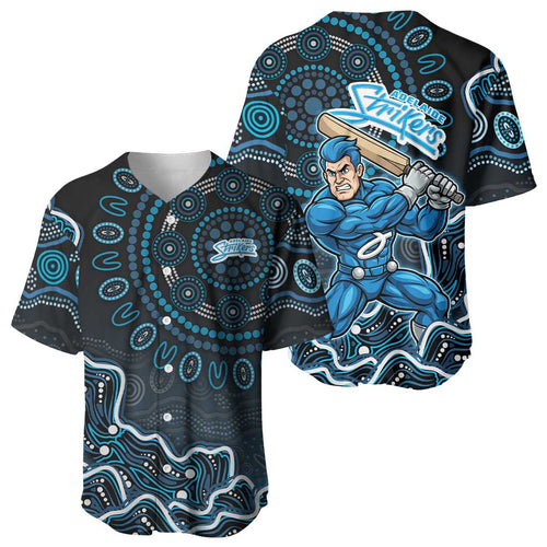 Adelaide Strikers Cricket Mascot Baseball Jersey Aboriginal Dot Art Blue And Black Tribal Pattern