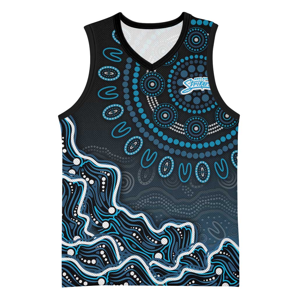 Adelaide Strikers Cricket Mascot Basketball Jersey Aboriginal Dot Art Blue And Black Tribal Pattern