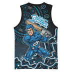 Adelaide Strikers Cricket Mascot Basketball Jersey Aboriginal Dot Art Blue And Black Tribal Pattern