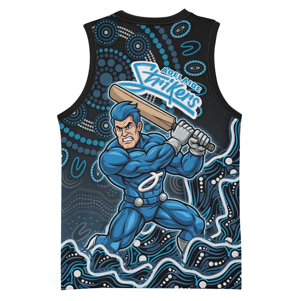 Adelaide Strikers Cricket Mascot Basketball Jersey Aboriginal Dot Art Blue And Black Tribal Pattern
