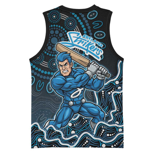 Adelaide Strikers Cricket Mascot Basketball Jersey Aboriginal Dot Art Blue And Black Tribal Pattern