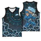 Adelaide Strikers Cricket Mascot Basketball Jersey Aboriginal Dot Art Blue And Black Tribal Pattern