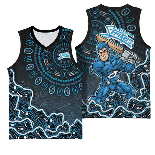 Adelaide Strikers Cricket Mascot Basketball Jersey Aboriginal Dot Art Blue And Black Tribal Pattern