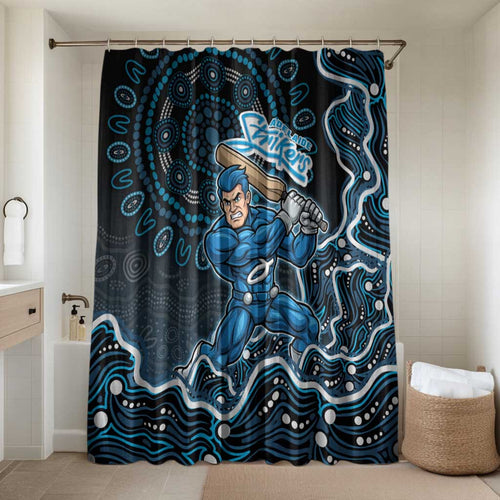 Adelaide Strikers Cricket Mascot Bathroom Set Aboriginal Dot Art Blue And Black Tribal Pattern
