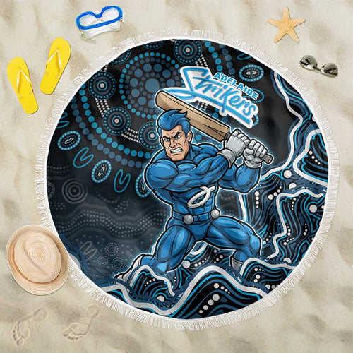 Adelaide Strikers Cricket Mascot Beach Blanket Aboriginal Dot Art Blue And Black Tribal Pattern