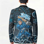 Adelaide Strikers Cricket Mascot Blazer Aboriginal Dot Art Blue And Black Tribal Pattern