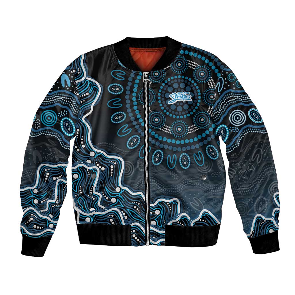 Adelaide Strikers Cricket Mascot Bomber Jacket Aboriginal Dot Art Blue And Black Tribal Pattern