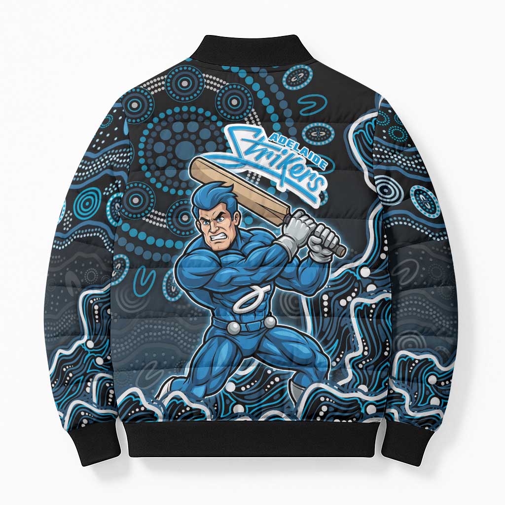 Adelaide Strikers Cricket Mascot Bomber Puffer Jacket Aboriginal Dot Art Blue And Black Tribal Pattern