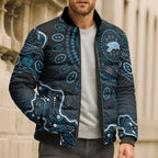 Adelaide Strikers Cricket Mascot Bomber Puffer Jacket Aboriginal Dot Art Blue And Black Tribal Pattern
