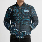 Adelaide Strikers Cricket Mascot Bomber Puffer Jacket Aboriginal Dot Art Blue And Black Tribal Pattern