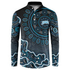 Adelaide Strikers Cricket Mascot Button Sweatshirt Aboriginal Dot Art Blue And Black Tribal Pattern